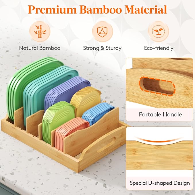 Lifewit Bamboo Lid Organizers for Inside Cabinet, Food Storage Container Lid - Image 7