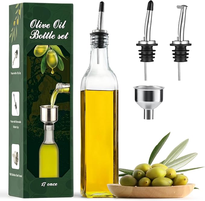 AOZITA 17oz Clear Glass Olive Oil Dispenser Bottle - 500ml Oil & Vinegar Cruet by AOZITA