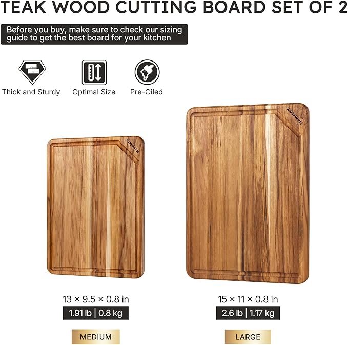 2 Pack Teak Cutting Board for Kitchen Non Toxic Wooden Chopping Board - Image 2