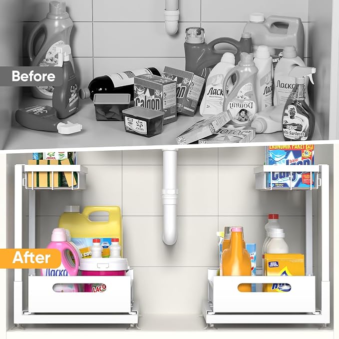 Saydear Under Sink Organizer Storage 2-Tier Premium Metal Pull-Out Kitchen - Image 3