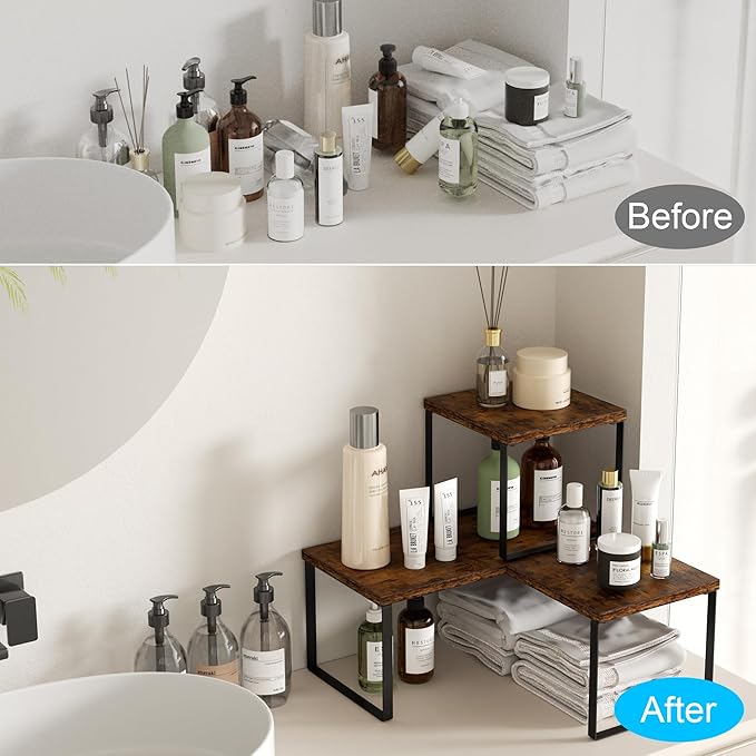 Golener Countertop Organizer Corner Shelf, 2 Tier Adjustable Stackable Corner - Image 5