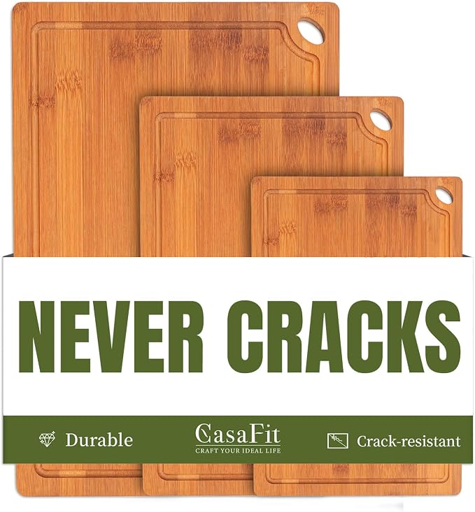 3-Piece Organic Bamboo Cutting Board Set by CasaFit