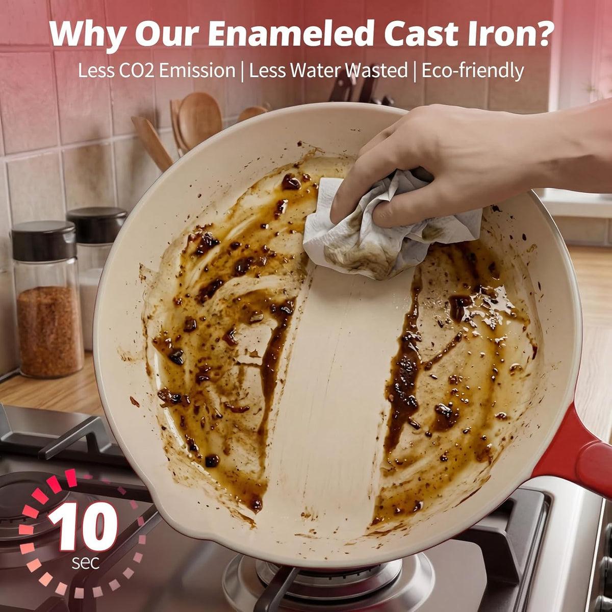 Enameled Cast Iron Skillet 3-Piece Set, Nonstick Heavy-Duty 11", 10"