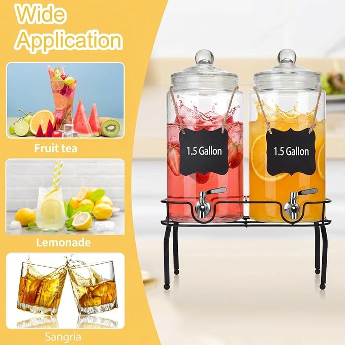 1.5 Gallon Glass Drink Dispenser Set of 2, Drink Dispensers - Image 2