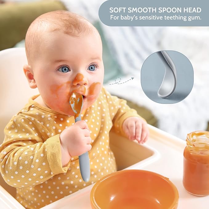 Silicone Baby Feeding Spoons, First Stage Baby Infant Spoons, Soft-Tip Easy on - Image 3