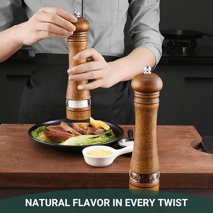 2-Piece Salt and Pepper Grinder Set, 8 Inch Wooden Salt and Pepper Mills - Image 7