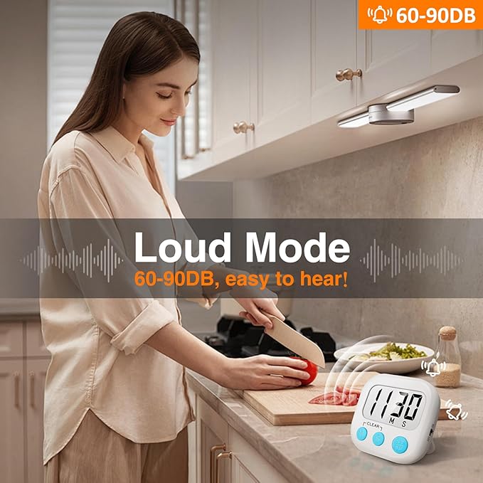 2 Pack Digital Kitchen Timer for Cooking Big Digits Loud Alarm Magnetic Backing - Image 2