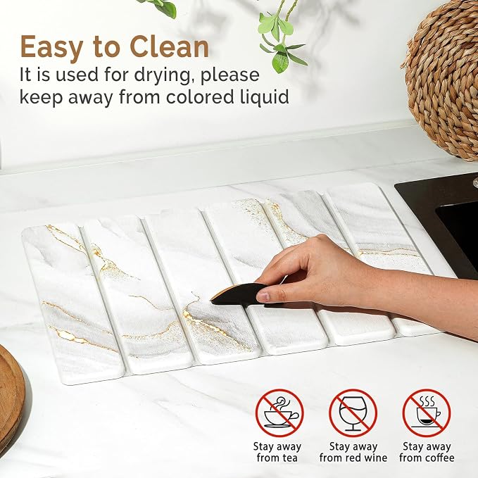 Small Stone Dish Drying Mat for Kitchen Counter, 15.7"×12" & 8"x4" Quick Dry - Image 5