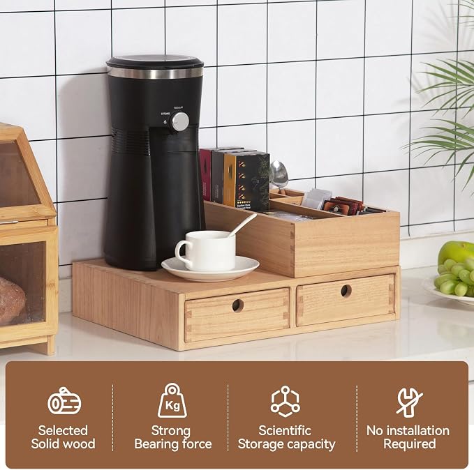 KIRIGEN Wooden Coffee Station Organizer 2-Piece Set - Image 2
