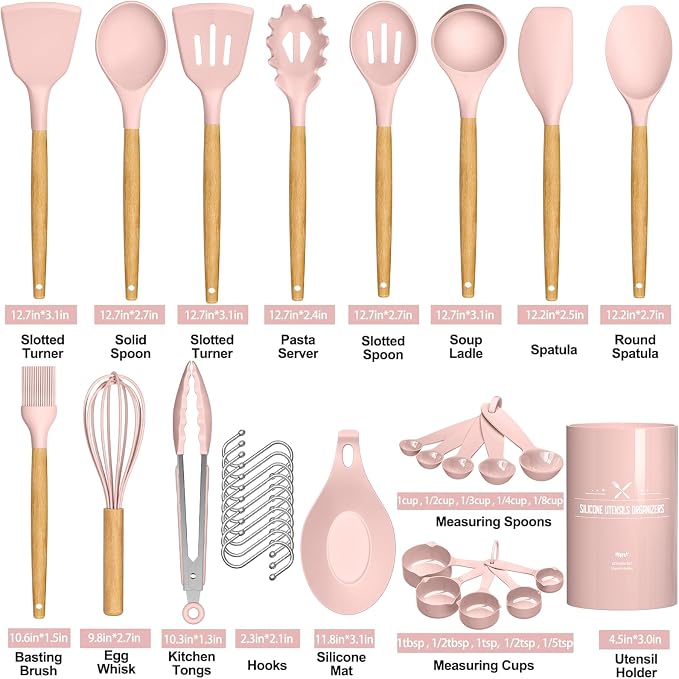 Umite Chef Silicone Kitchen Utensils Set, 33 Piece Non-Stick Kitchen Utensils - Image 3