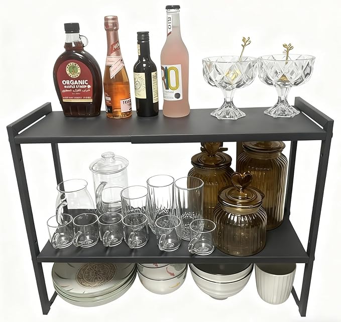2 Tier Expandable Cabinet Shelf Organizer 14.5-25" L Kitchen Counter Shelf Rack by Urhomeyplus