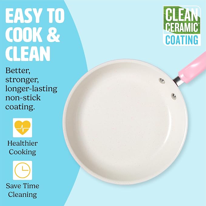 Tasty Clean Ceramic Non-Stick Aluminum Cookware Set, Tempered Glass Lid - Image 2