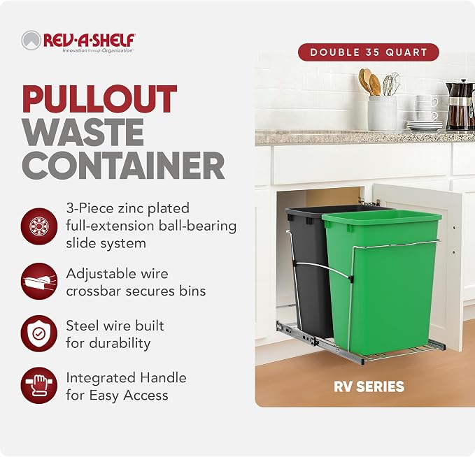 Rev-A-Shelf RV-18KD-1918C-S Double Pullout Trash Can - Image 2