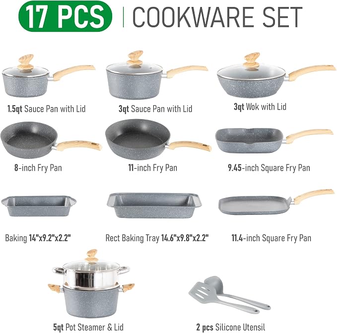 MAISON ARTS 17 Piece Pots and Pans Set Non Stick, Kitchen Cookware Sets - Image 9