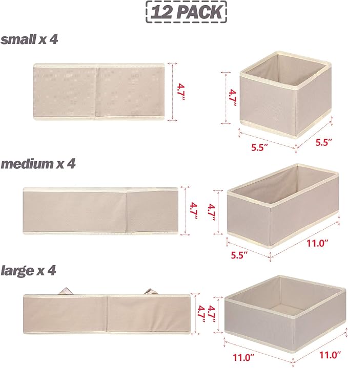 DIOMMELL 12 Pack Foldable Cloth Storage Box Closet Dresser Drawer Organizer - Image 2
