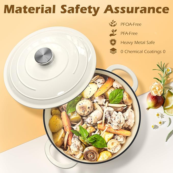 Umite Chef Enameled Cast Iron Dutch Oven-7QT Pot - Image 6