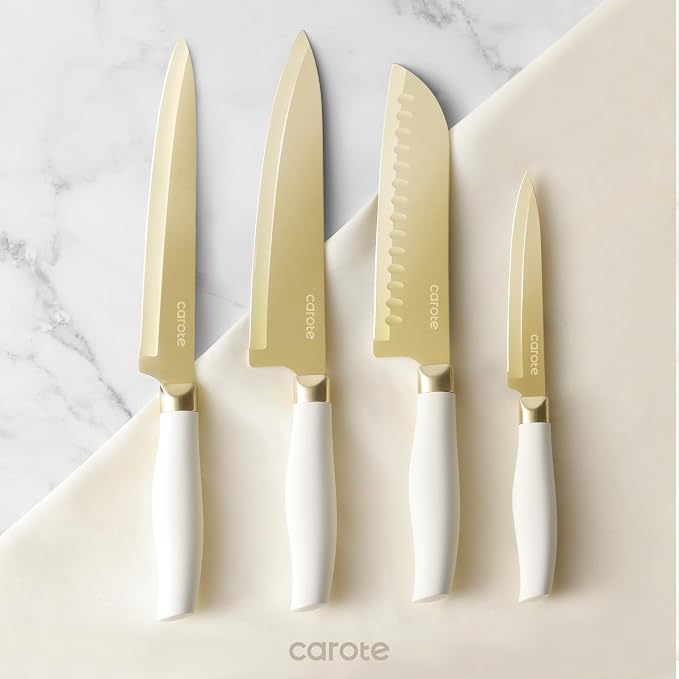 CAROTE 12PCS Kitchen Knife Set, Healthy Gold Titanium Coating Knife Set - Image 8