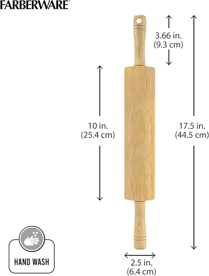 FARBERWARE Classic Wood Rolling Pin, 18-Inch Hardwood Dough Roller - Image 5