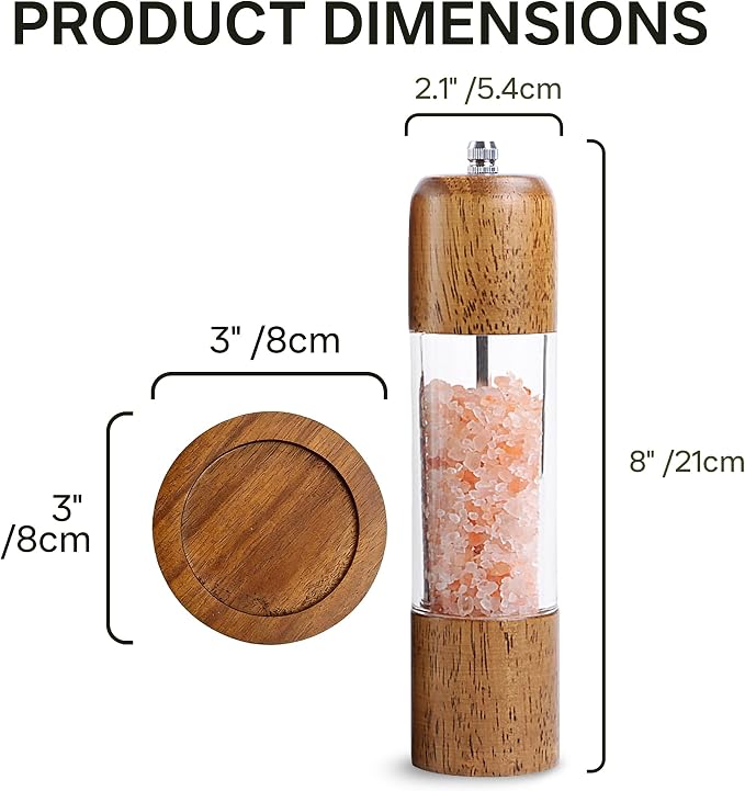 Wood Salt and Pepper Grinder, Salt Grinder and Pepper Mill, Oak Wood Shakers - Image 3