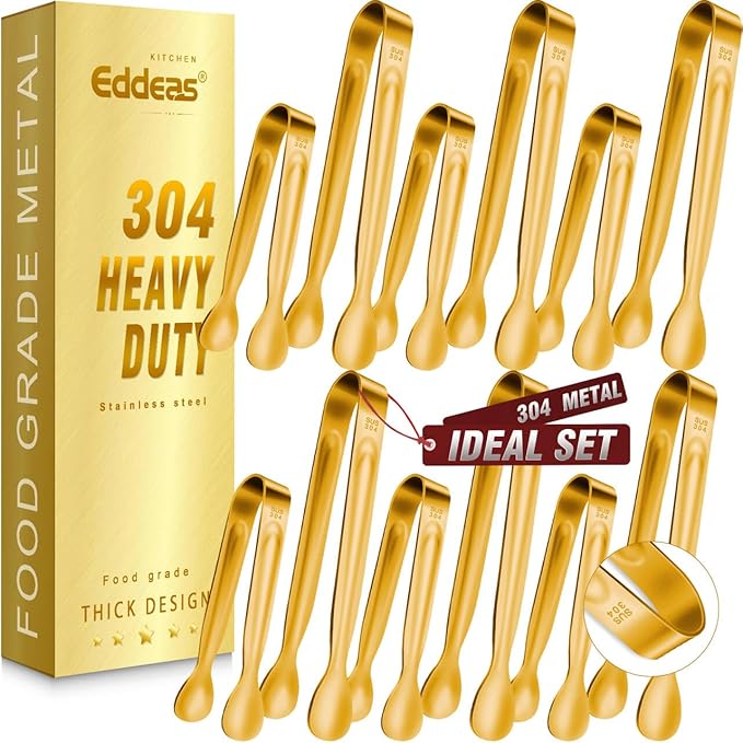 12PCS Mini Tongs For Serving, 2 Sizes 6 & 4 Inch Ice Tongs Mini Gold Sugar by Eddeas