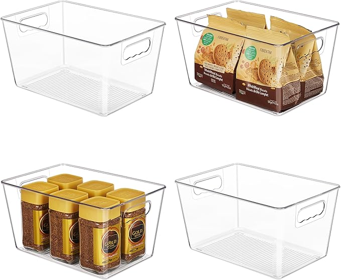 YIHONG Clear Plastic Storage Organizer Bins, 4 Pack Pantry Food Storage Bins by YIHONG