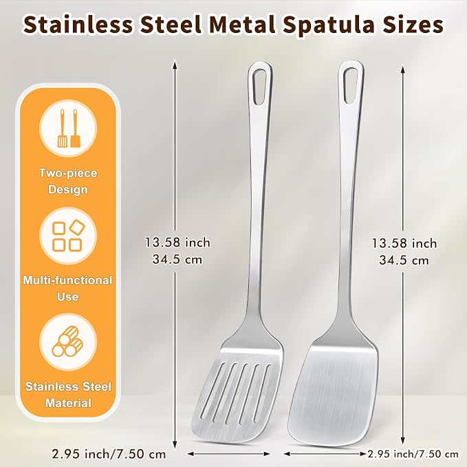 Stainless Steel Spatula, Metal Spatula Slotted Turner, Heavy Duty Sturdy - Image 6