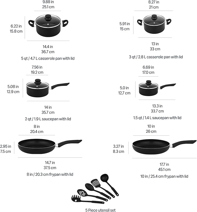 Amazon Basics Ceramic Non-Stick Cookware 15-Piece Set, Pans and Utensils - Image 4