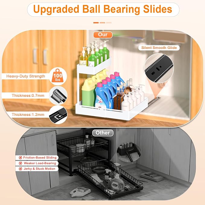 YJHome 2 Pack Expandable Under Sink Organizer, 2 Tier Pull Out Cabinet Organizer - Image 2