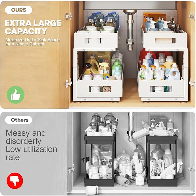 2 Packs 21IN Depth Under Sink Organizer, 2-Tier Pull Out Cabinet Organizer - Image 4