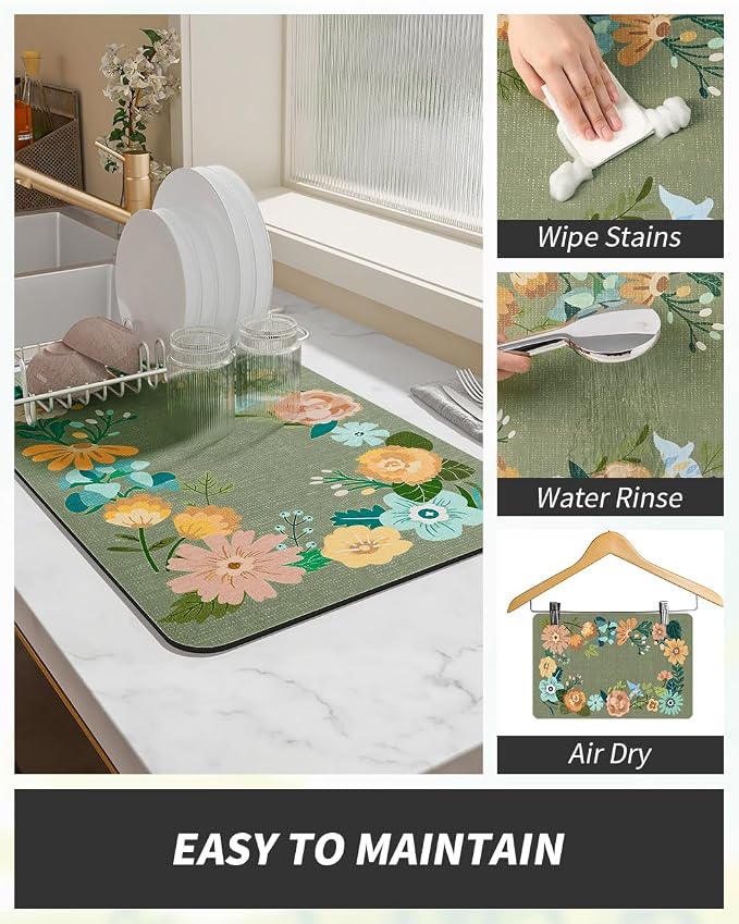 AMOAMI Coffee Mat Hide Stain Rubber Backed Absorbent Dish Drying Mat - Image 3