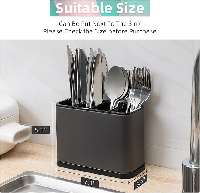 LIBODOUR Utensil Holder, Stainless Steel Caddy Counter, Spoon holder, 4 - Image 3