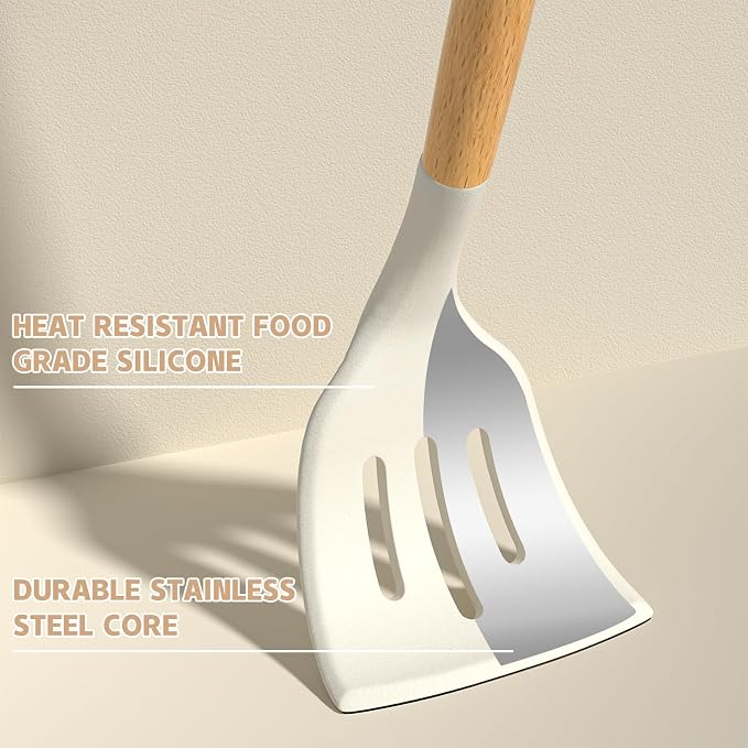 Umite Chef Kitchen Cooking Utensils Set, Wooden Handle Silicone Kitchen Gadgets - Image 6