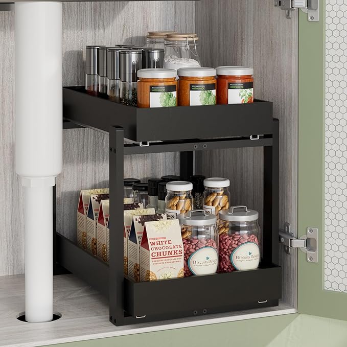 APRTAT 2 Pack Under Sink Organizer, Bamboo Wooden 2-Tier Pull-Out Storage by HEALTHYYOU