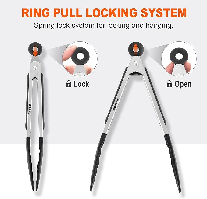 Anaeat Non-Stick Silicone Locking Tong Set of 3 - Image 5
