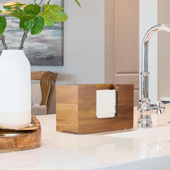 Paper Towel Dispenser Countertop, Acacia Wood Folded Paper Hand Towel Holder - Image 5