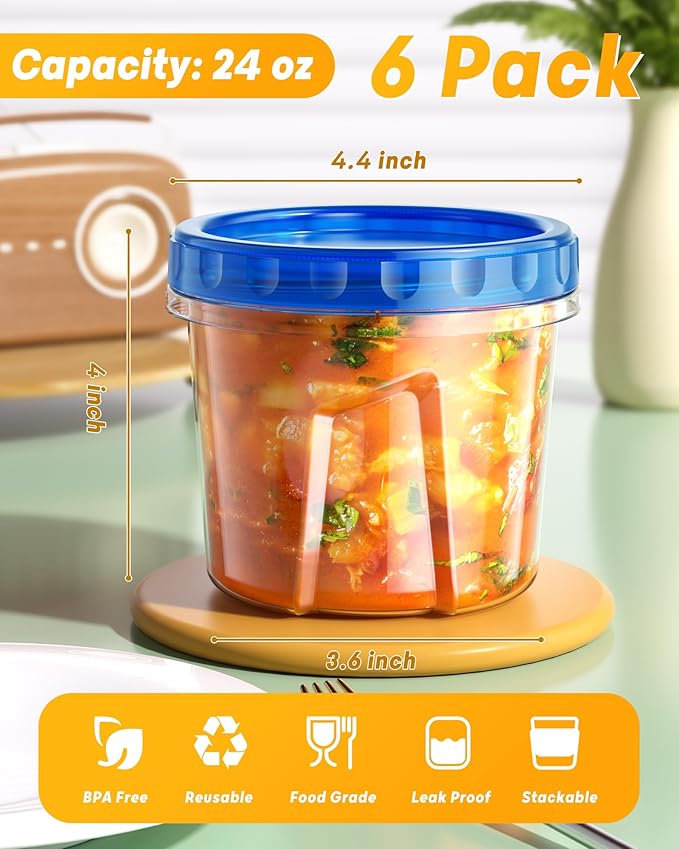 BiuLeon 6 Pack-24 oz Freezer Storage Containers, Plastic Food Storage Containers - Image 2