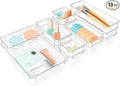 StorMiracle 13 PCS Clear Plastic Drawer Organizers Set, 4 Size Desk Drawer by StorMiracle