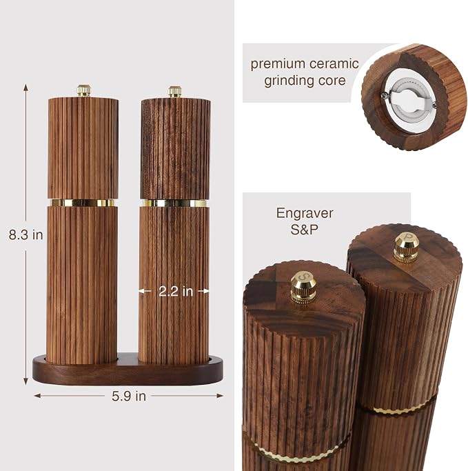 Wooden Salt and Pepper Grinder Set, Refillable Salt and Pepper grinder - Image 2