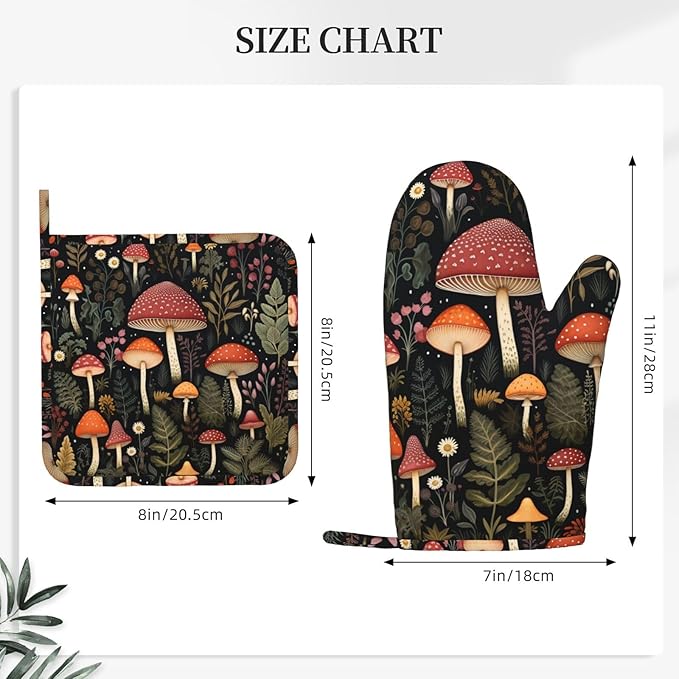 Oven Mitts and Pot Holders Mushroom Botanical Leaf Vintage Silicone Kitchen - Image 3