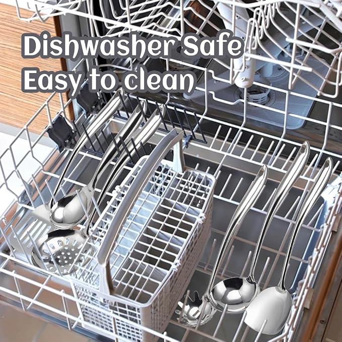 VALESKA 6PCS Stainless Steel Cooking Utensils Set, Metal Kitchen Utensils Set - Image 4
