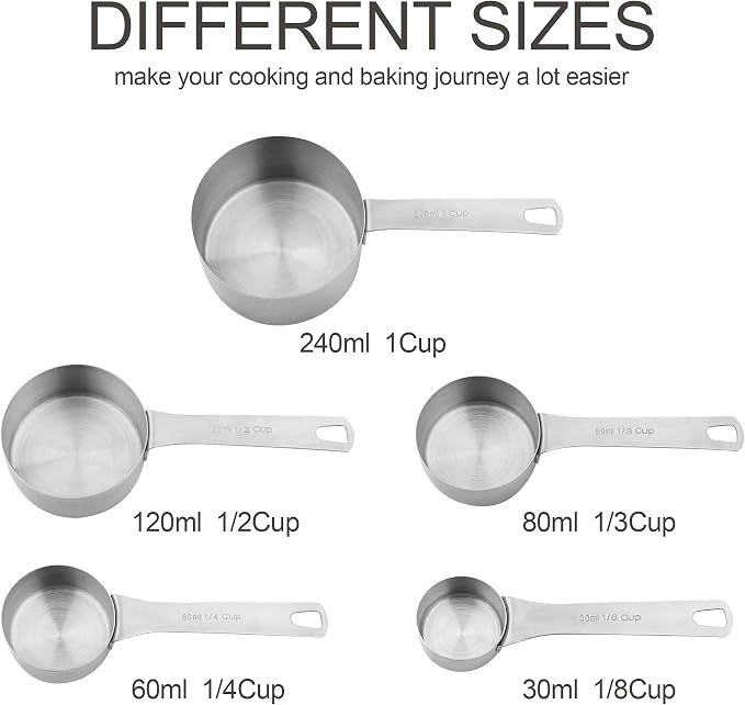 Measuring Cups Set 5, 18/8 Stainless Steel Measuring Cups Set - Image 3