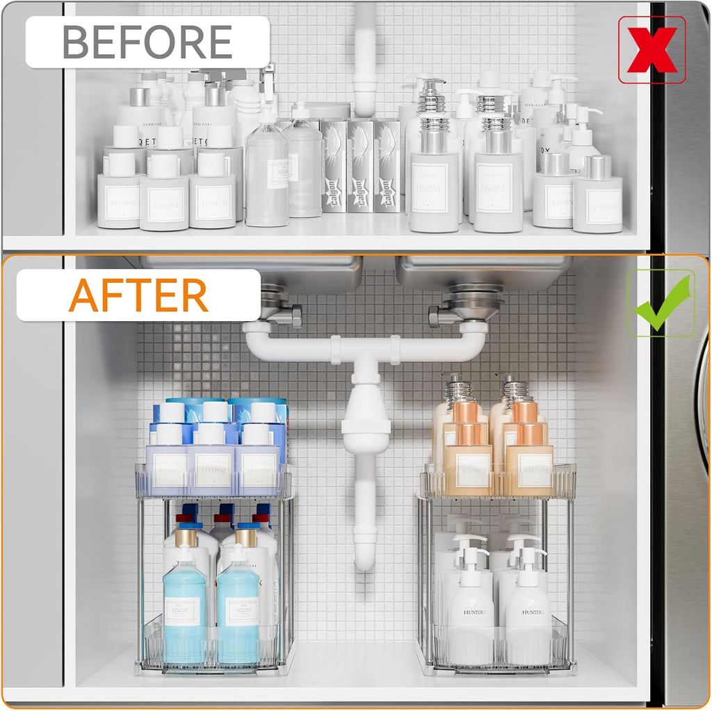 2 Pack Large Pull Out Bathroom Organizers and Storage,2 Tier 12.8′′