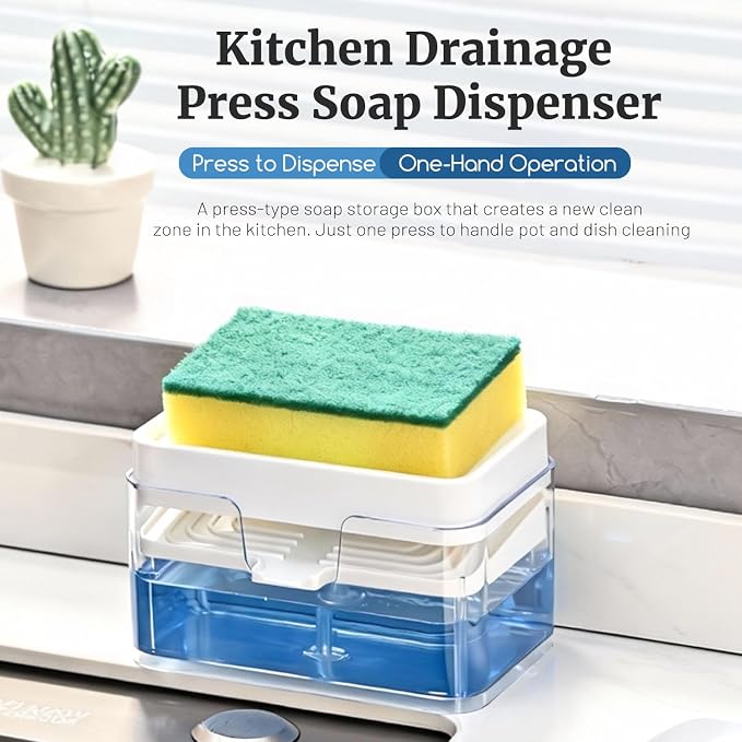 Dish Soap Dispenser for Kitchen Sink, 2 in 1 Premium Sponge Holder, Dishwashing - Image 3