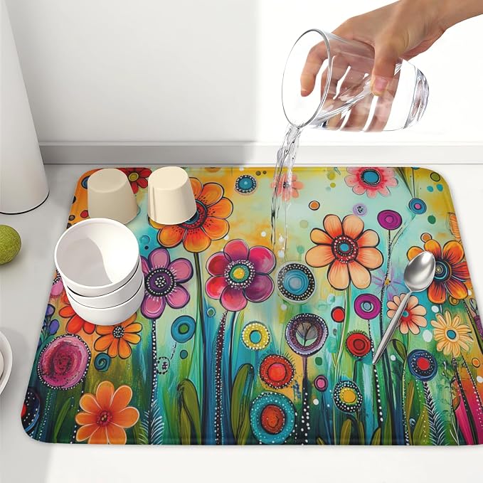Abstract Colorful Floral Dish Drying Mat - Image 6
