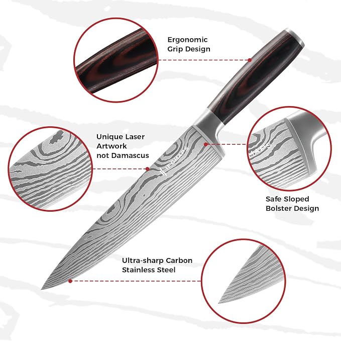 15-Piece Knife Set with Block for Kitchen, with Built-In Sharpener, Stainless - Image 4