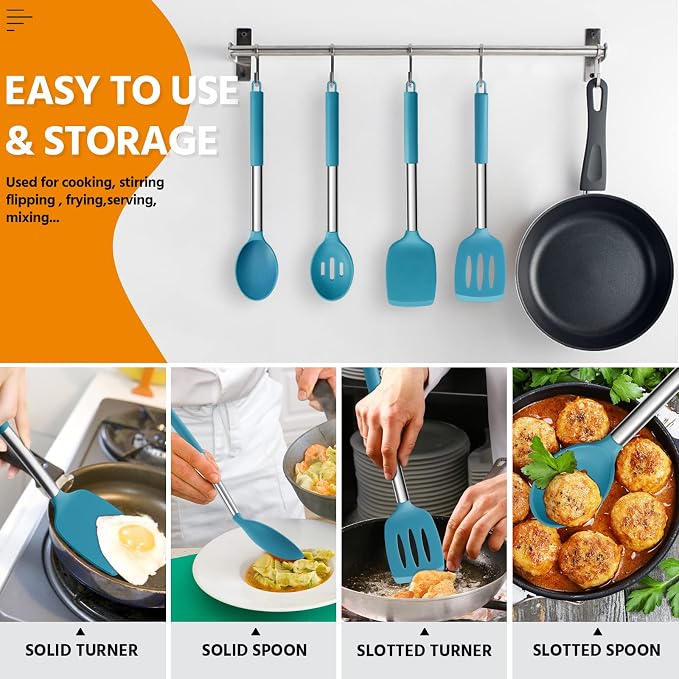 Cooking Utensils Set of 4, E-far Silicone Kitchen Utensils - Image 5