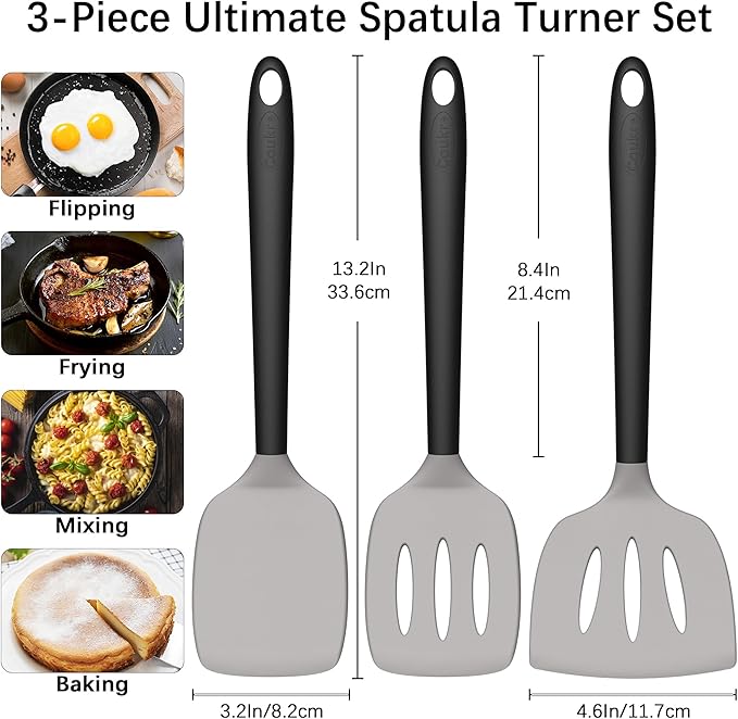 Coukre 3 Pack Silicone Spatula Set, High Heat Resistant, Fish Spatula, Solid & - Image 2