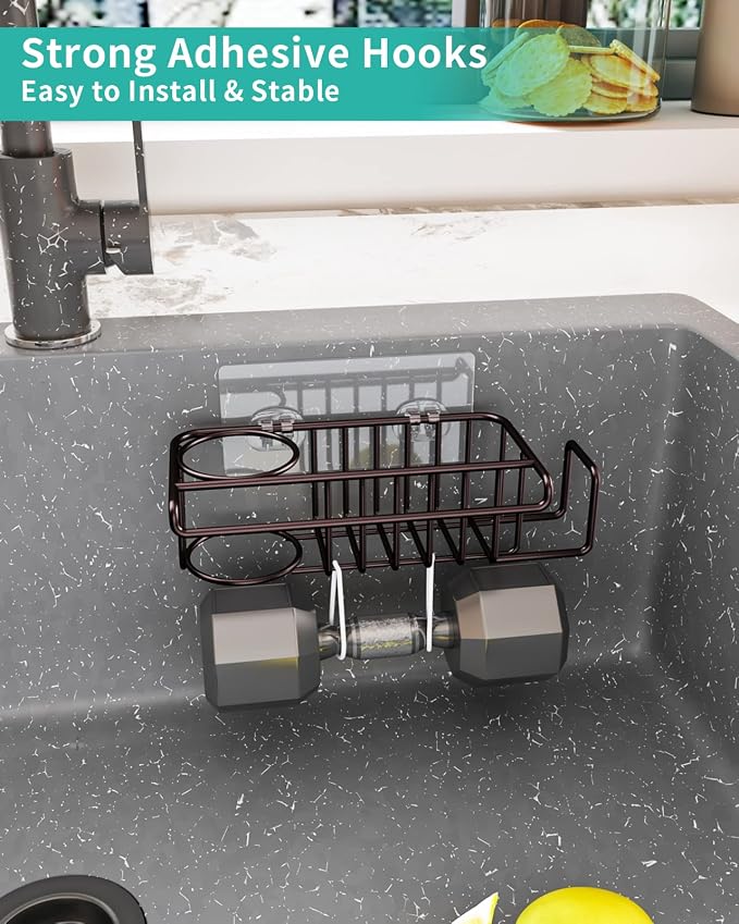 HapiRm 4 in 1 Adhesive Kitchen Sink Organizer, SUS304 Stainless Steel Brush - Image 3