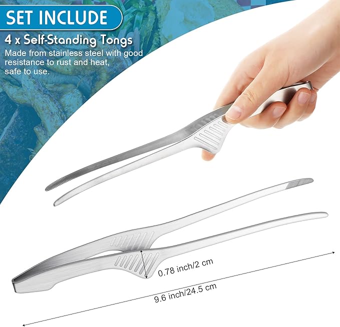 Patelai 4 Pieces Korean and Japanese BBQ Tongs Non Slip Cooking Utensils - Image 2