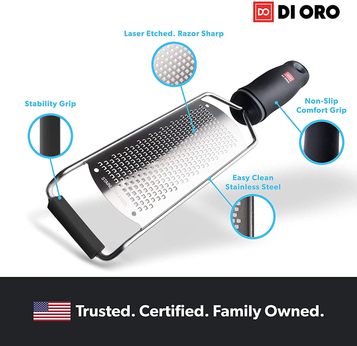 DI ORO Zester Grater - Stainless Steel Lemon Zester with Handle